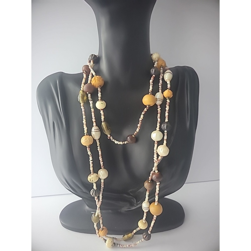 Vintage Necklace Beaded Stone Glass Stone Long Flapper Stackable Jewelry Costume
